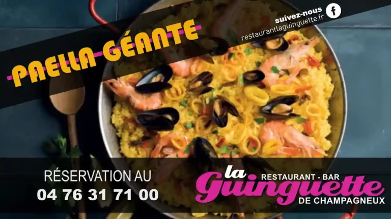 paella géante au restaurant bar la guinguette de Champagneux
