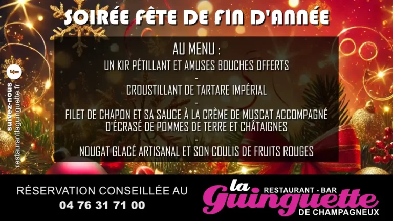 Soirée de fin d'année le menu au restaurant bar la guinguette de champagneux